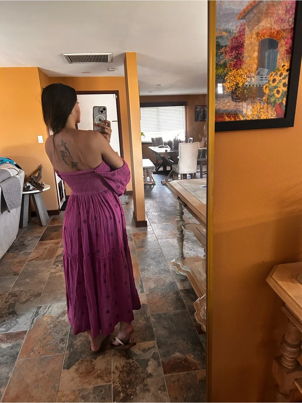 Free People Magenta Purple Off Shoulder Maxi Dress XS Boho